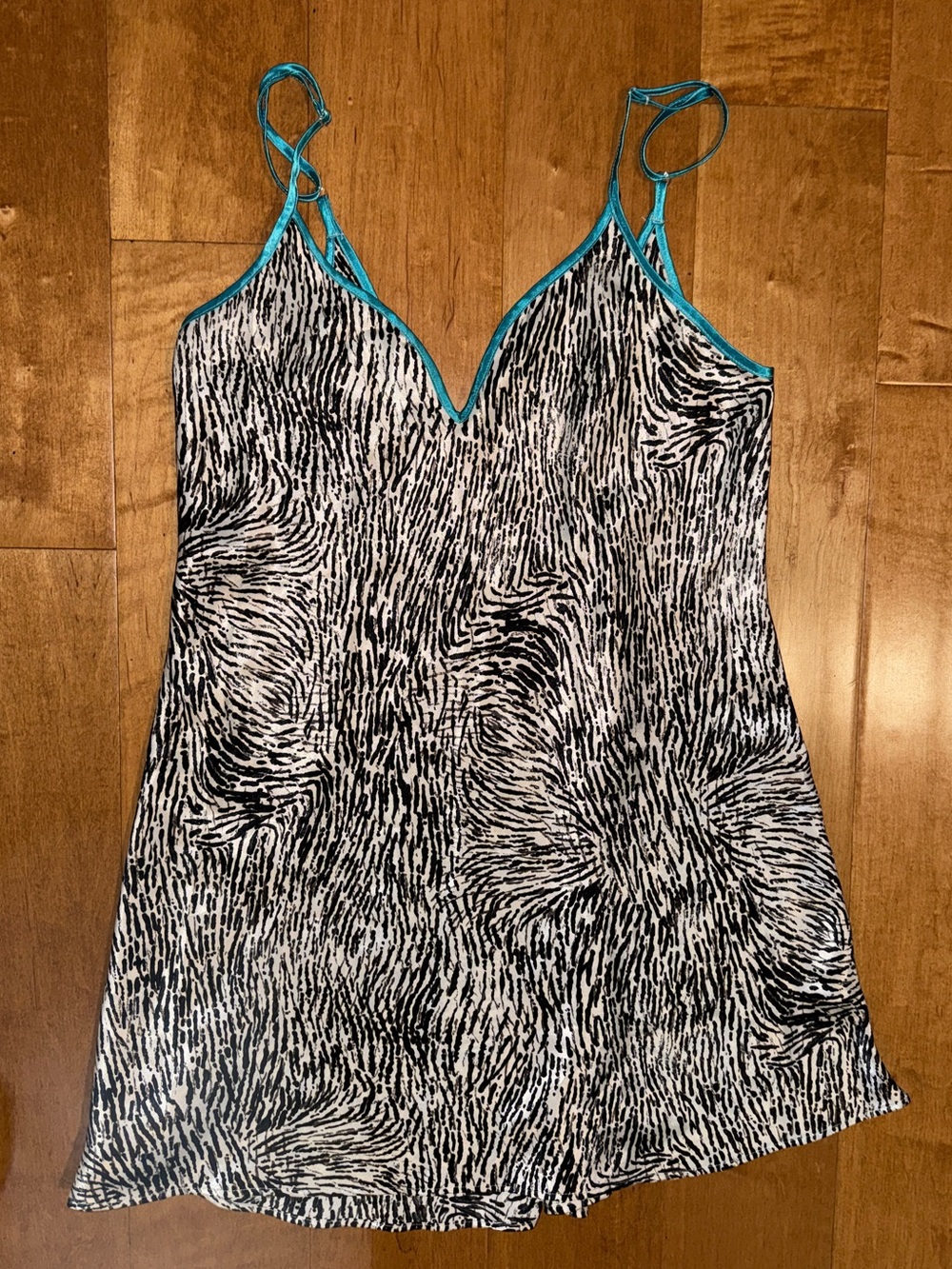 Morgan Taylor Intimates Zebra Satin Slip Dress Nightgown Lingerie Teal Turquoise
